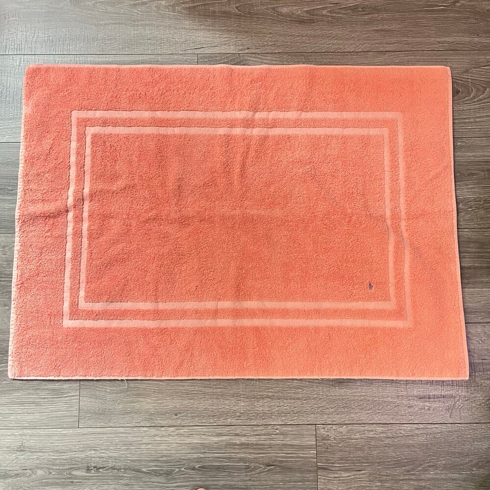 Vintage Ralph Lauren coral pink‎ cotton bath mat embroidered polo logo